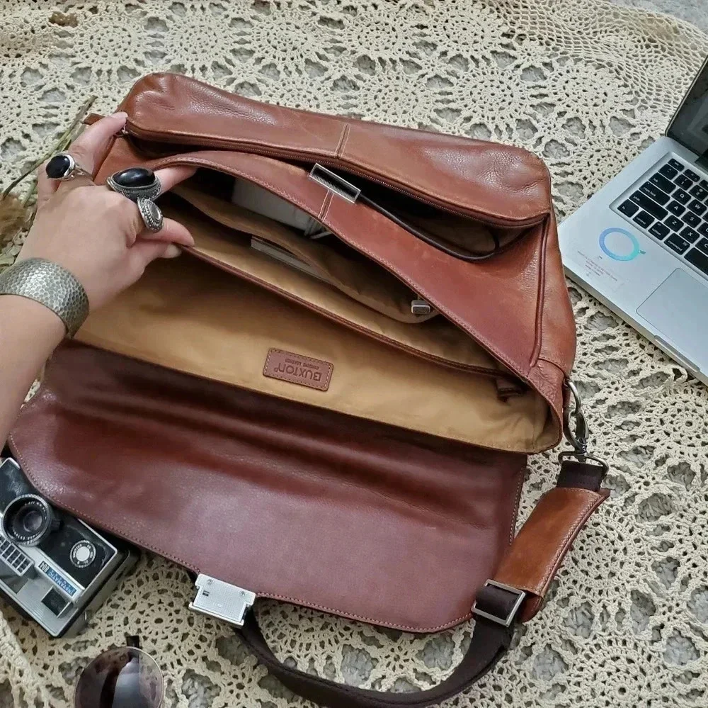 Buxtor British Tan Leather Key Lock Messenger Laptop Bicycle Mens Womens Bag